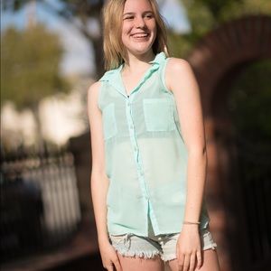 Sheer mint with lace back button up